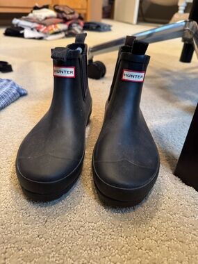 Hunter Black Short Chelsea Rain Boots with Logo